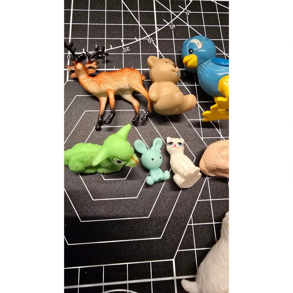 Vintage Mixed Animal Figurine Lot Miniature Plastic PVC Deer Cat Dog Caterpillar